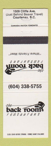 Matchbook Cover - Back Room Restaurant Courtenay BC #2