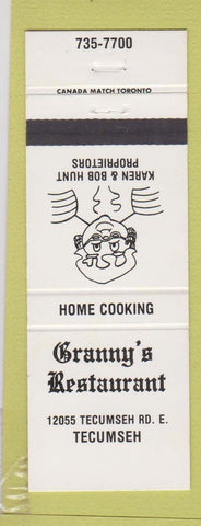 Matchbook Cover - Granny's Restaurant Tecumseh ON