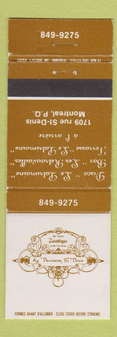 Matchbook Cover - Au Patrimoine ST Denis Disco Montreal QC