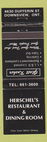 Matchbook Cover - Herschel's Restaurant Downsview ON