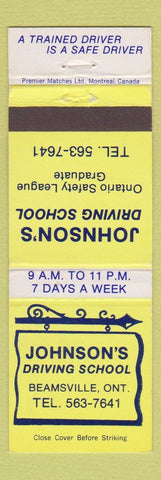 Matchbook Cover - Johnson's Driving School Beamsville ON