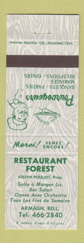 Matchbook Cover - Restaurant Forest Armagh Bellechasse QC