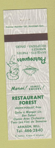 Matchbook Cover - Restaurant Forest Armagh Bellechasse QC