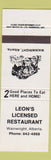 Matchbook Cover - Leon's Licensed Restaurant Wainwright AB buffalo