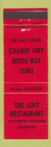 Matchbook Cover - Loft Restaurant Kitchener Preston highway ON WEAR