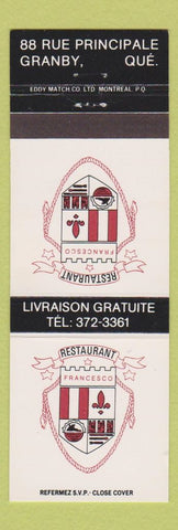 Matchbook Cover - Restaurant Francesco Granby QC