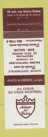 Matchbook Cover - Au Coeur Du Vieux Montreal QC