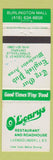 Matchbook Cover - O'LEarys Restaurant Streetsville ON WEAR