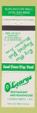Matchbook Cover - O'LEarys Restaurant Streetsville ON WEAR