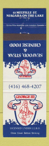 Matchbook Cover - George III Seafood Steak Chinese Niagara on the Lake ON