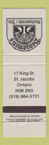 Matchbook Cover - Benjamin's Restaurant Inn St Jacobs ON