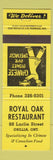 Matchbook Cover - Royal Oak Restaurant Chinese Orillia ON