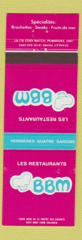 Matchbook Cover - Les Restaurants BBM Ste Foy Loretteville Cap Rouge LA
