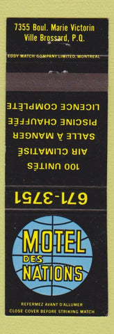 Matchbook Cover - Motel Des Nations Ville Brossard QC