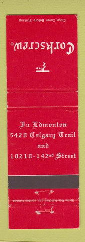 Matchbook Cover - The Corkscrew Edmonton AB