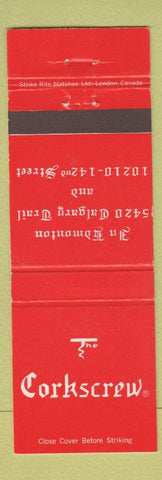 Matchbook Cover - The Corkscrew Edmonton AB