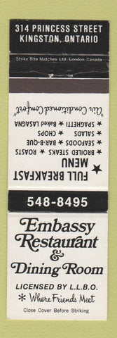 Matchbook Cover - Embassy Restaurant Kingston ON