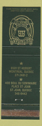 Matchbook Cover - Restaurant Romantico St Jean Montreal QC WEAR