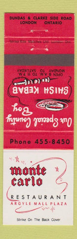 Matchbook Cover - Monte Carlo Restaurant London ON