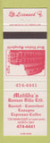Matchbook Cover - Matilda's Roman Villa North Bay ON Italian