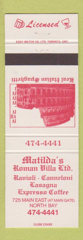 Matchbook Cover - Matilda's Roman Villa North Bay ON Italian