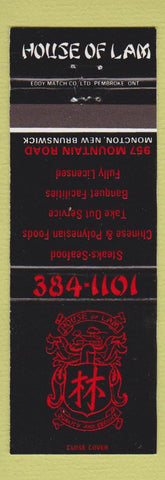 Matchbook Cover - House of Lam Chinese Moncton NB