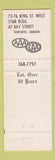 Matchbook Cover - The Stoodleigh Restaurants Toronto ON WEAR