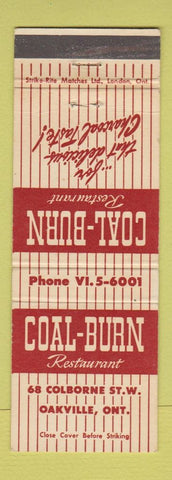 Matchbook Cover - Coal Burn Restaurant Oakville ON