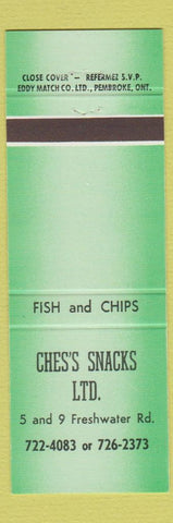 Matchbook Cover - Ches's Snacks St John's NF GREEN