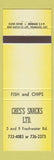 Matchbook Cover - Ches's Snacks St John's NF YELLOW