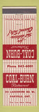 Matchbook Cover - Coal Burn Restaurant Oakville ON