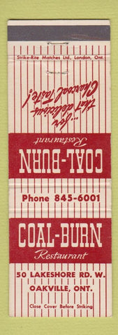 Matchbook Cover - Coal Burn Restaurant Oakville ON