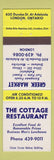 Matchbook Cover - Cottage Restaurant Greek Market London ON