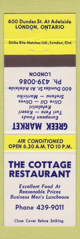 Matchbook Cover - Cottage Restaurant Greek Market London ON