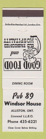 Matchbook Cover - Pub 89 Windsor House Alliston ON