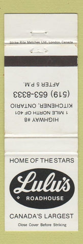 Matchbook Cover - Lulu's Roadhouse Kitchener ON WEAR