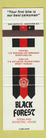 Matchbook Cover - Black Forest Steak Schnitzel Harrison Hot Springs Whistler BC