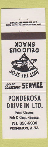 Matchbook Cover - Ponderosa Drive In Fried Chicken Vermilion AB