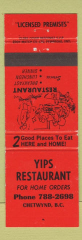 Matchbook Cover - Yips Restaurant Chetwynd BC RED
