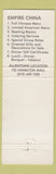 Matchbook Cover - Empire China Allentown Wilkes Barre PA