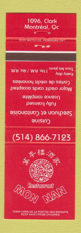 Matchbook Cover - Mon Nan Restaurant Montreal QC