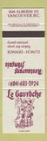 Matchbook Cover - Le Gavroche French Restaurant Vancouver BC