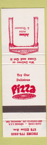 Matchbook Cover - Juliana Pizza Restaurant Canada Winnipeg MB