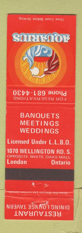 Matchbook Cover - Aquarius Restaurant London ON