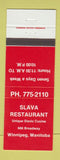 Matchbook Cover - Slava Restaurant Slavic Winnipeg MB