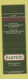 Matchbook Cover - Harper's Restaurant Columbia SC Charlotte NC