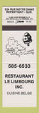 Matchbook Cover - Restaurant Le Limbourg Repentigny QC