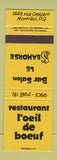 Matchbook Cover - Restaurant L Oeil De Boeuf Montreal QC