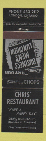 Matchbook Cover - Chris' Restaurant London ON