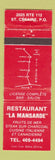 Matchbook Cover - Restaurant La Mansarde ST Cesaire QC